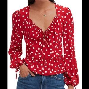 Intermix red silk polka dot top